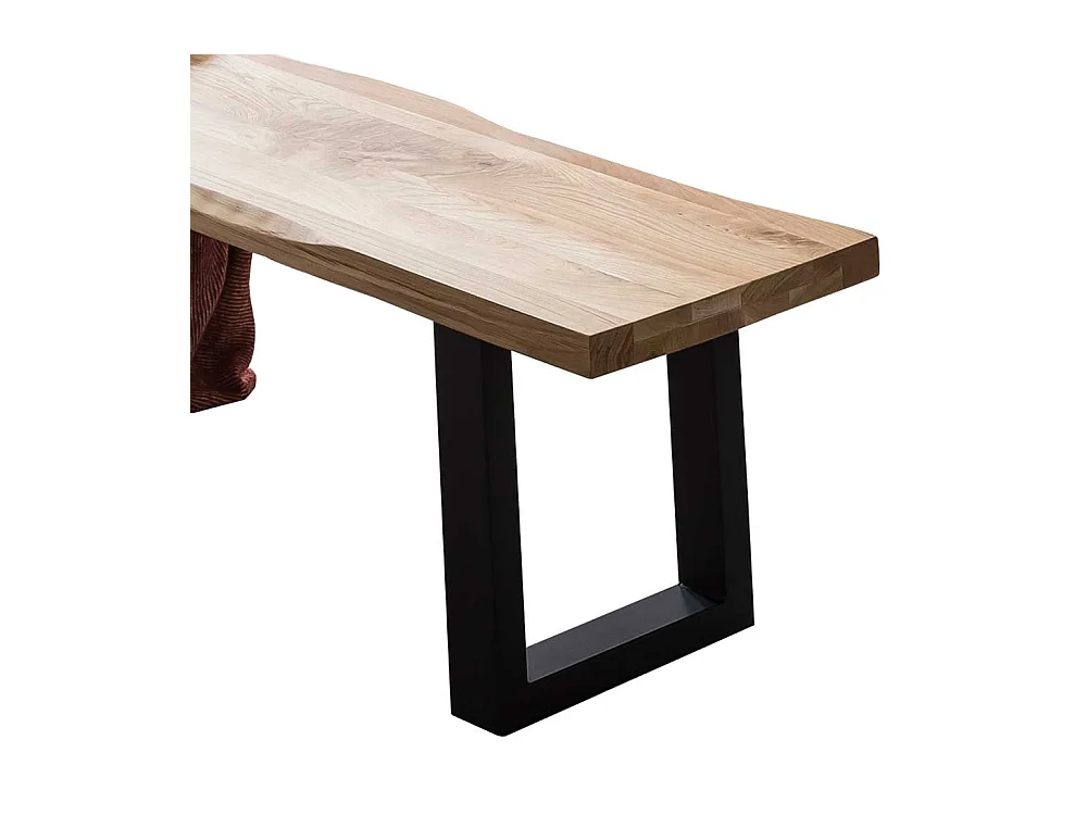 Baumkantenbank mit Bügelgestell aus Metall Eiche Massivholz