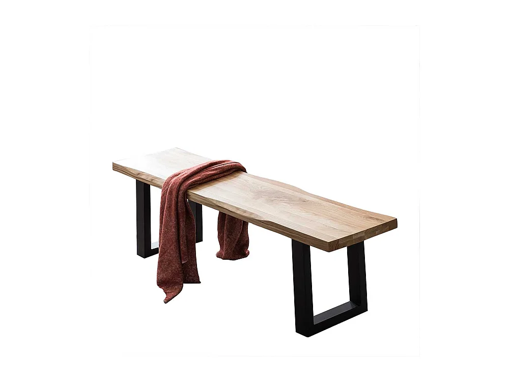 Baumkantenbank mit Bügelgestell aus Metall Eiche Massivholz