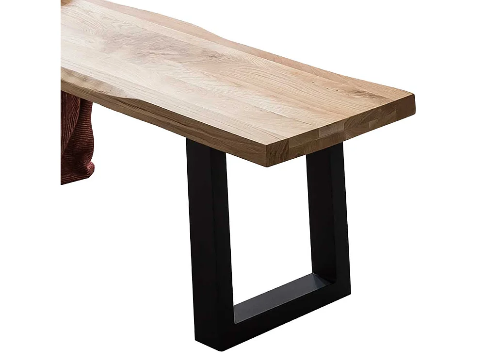 Baumkantenbank mit Bügelgestell aus Metall Eiche Massivholz