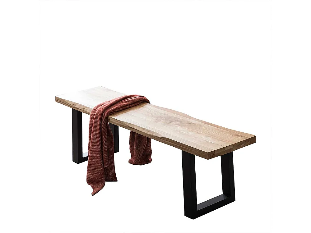 Baumkantenbank mit Bügelgestell aus Metall Eiche Massivholz