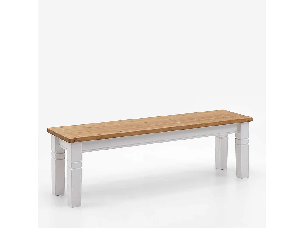 Massivholz Bank zweifarbig in Kieferfarben & Weiß 46 cm Sitzhöhe
