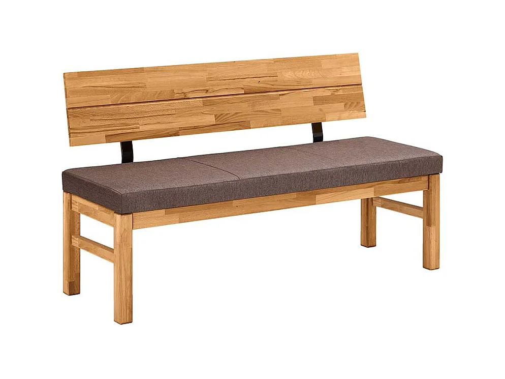 Sitzbank Esszimmer aus Wildeiche Massivholz Webstoffbezug Braun
