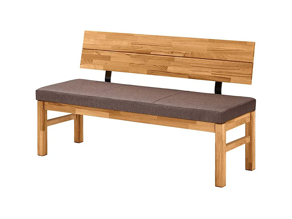 Sitzbank Esszimmer aus Wildeiche Massivholz Webstoffbezug Braun