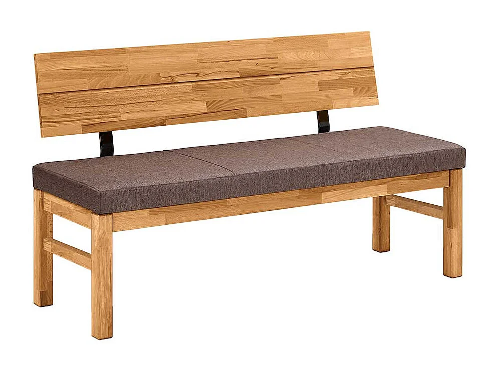 Sitzbank Esszimmer aus Wildeiche Massivholz Webstoffbezug Braun