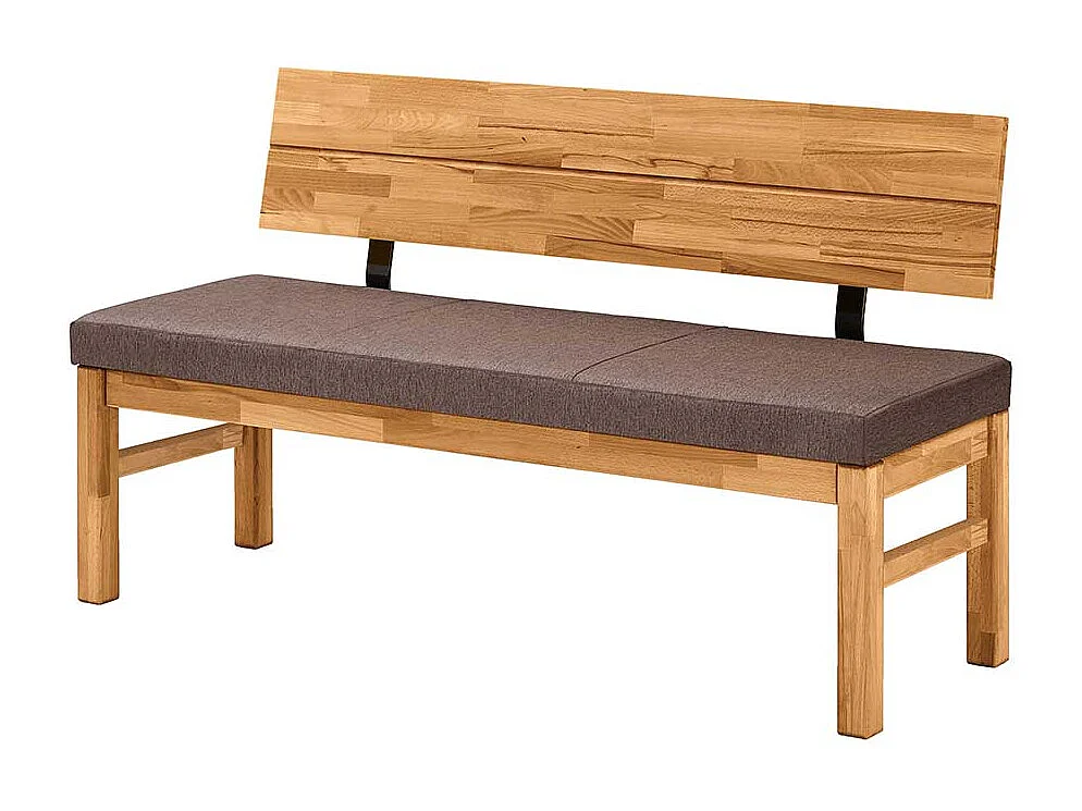 Sitzbank Esszimmer aus Wildeiche Massivholz Webstoffbezug Braun