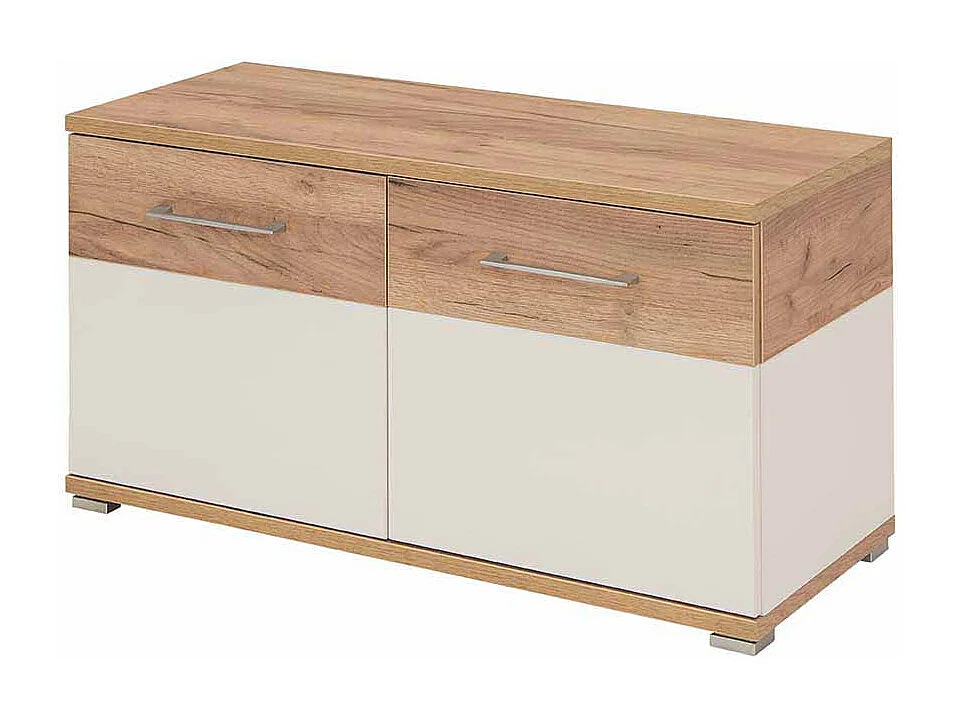 Dielenbank in Weiß Eiche mit Türen