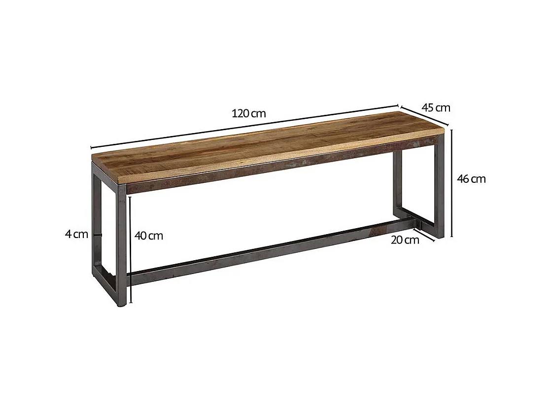 Esszimmersitzbank aus Mangobaum Massivholz und Eisen Lehne