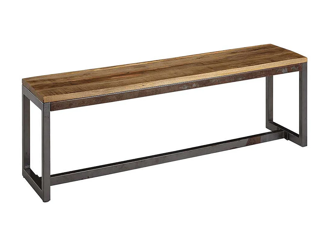 Esszimmersitzbank aus Mangobaum Massivholz und Eisen Lehne