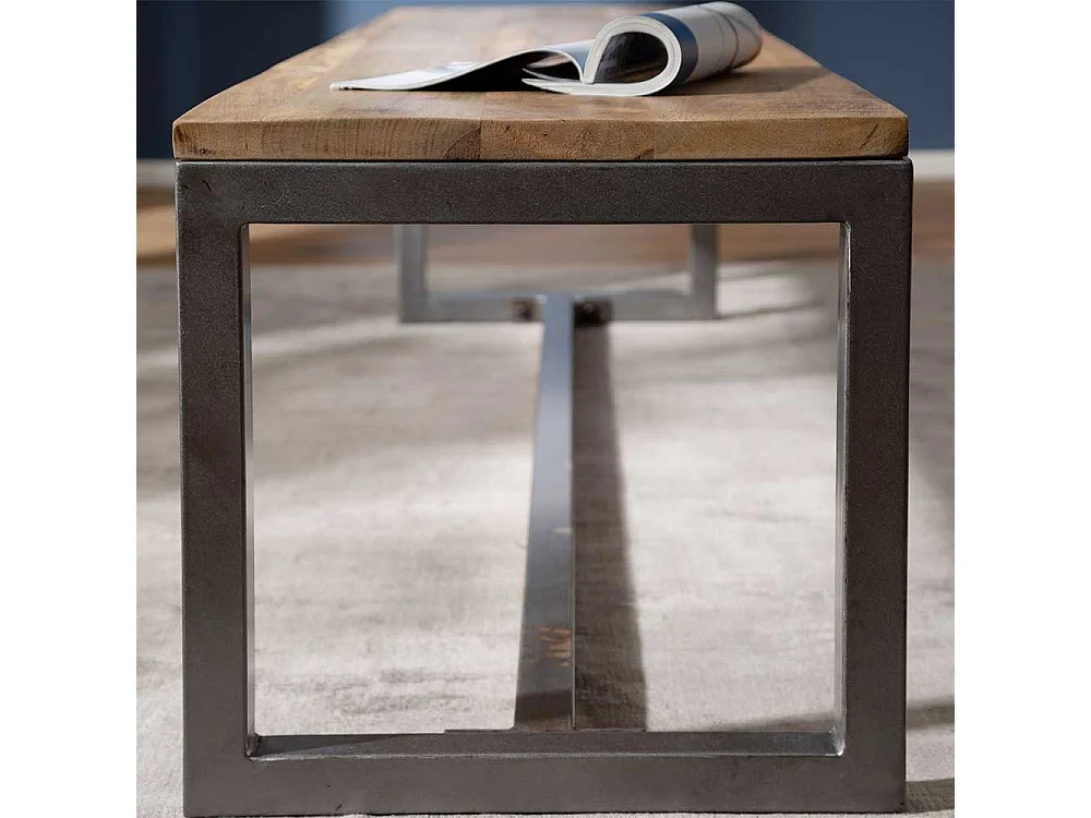 Esszimmersitzbank aus Mangobaum Massivholz und Eisen Lehne