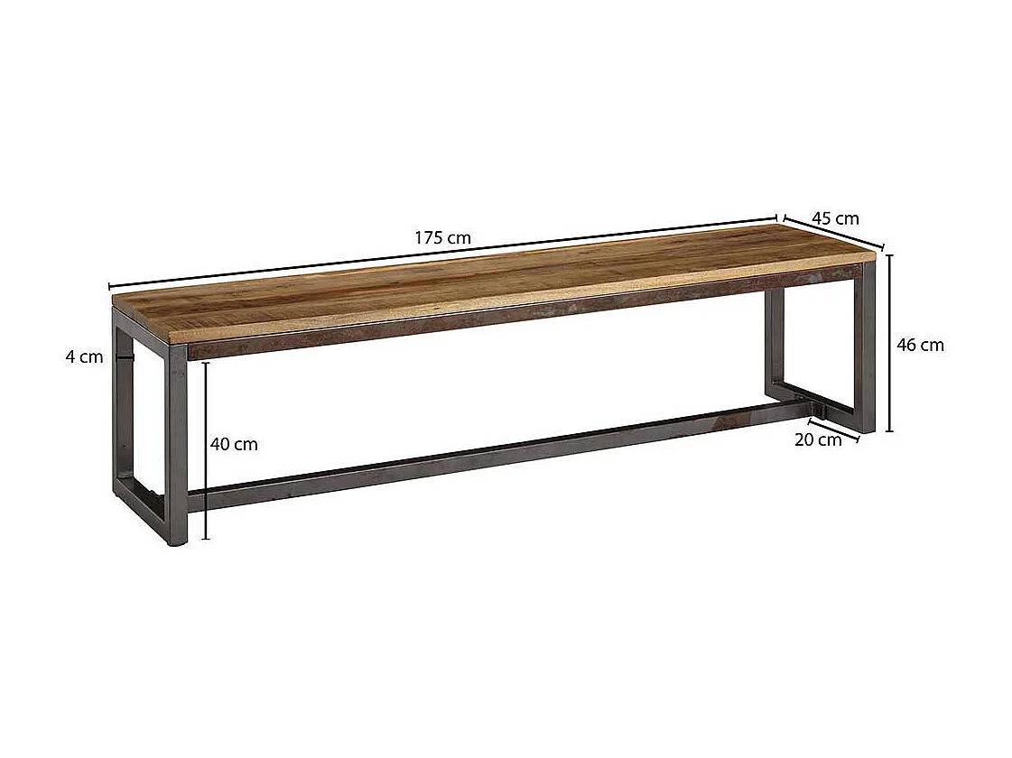 Esszimmersitzbank aus Mangobaum Massivholz und Eisen Lehne