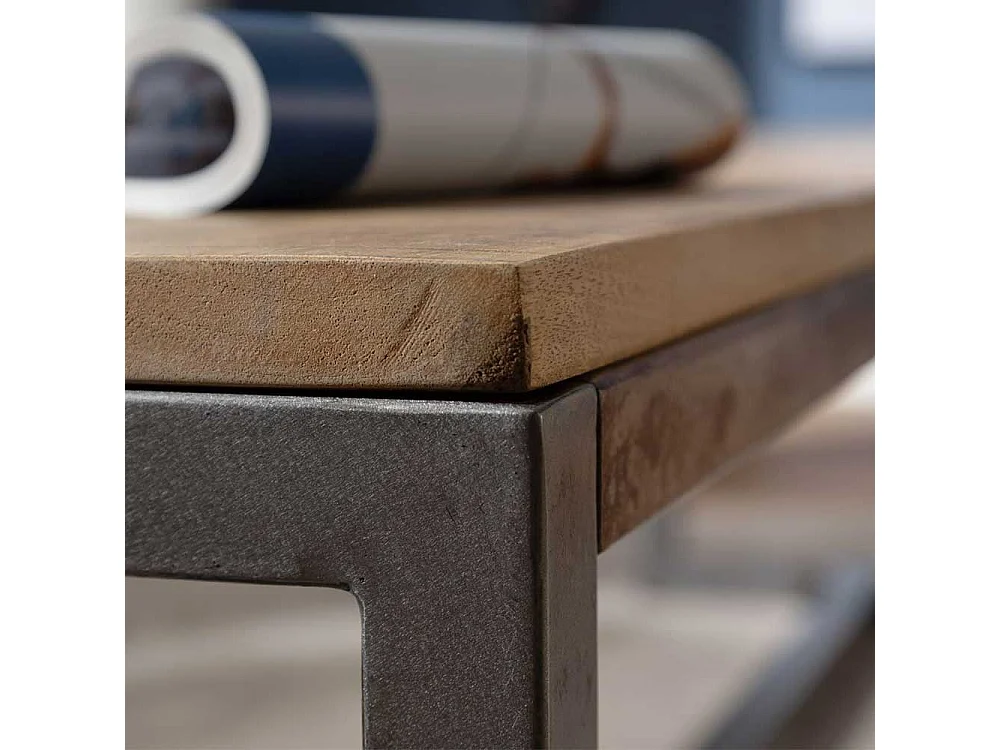 Esszimmersitzbank aus Mangobaum Massivholz und Eisen Lehne