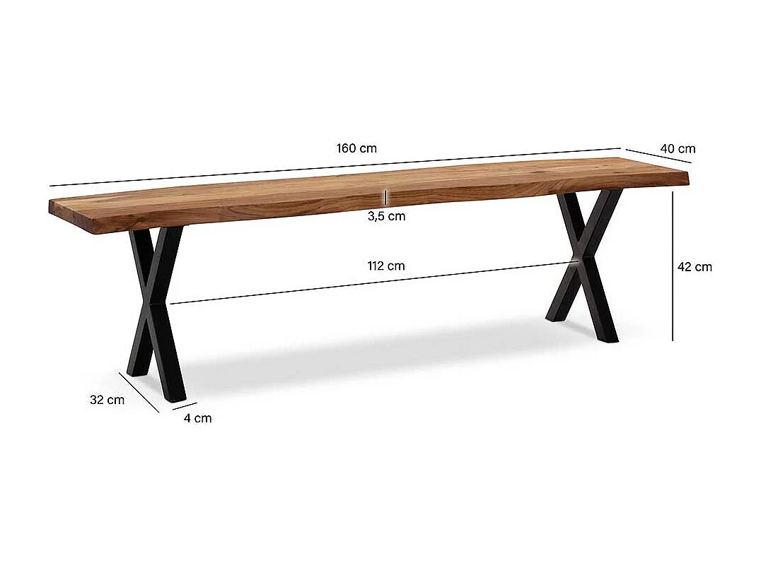 Holzbank Bank mit X Fußgestell aus Metall 46 cm Sitzhöhe