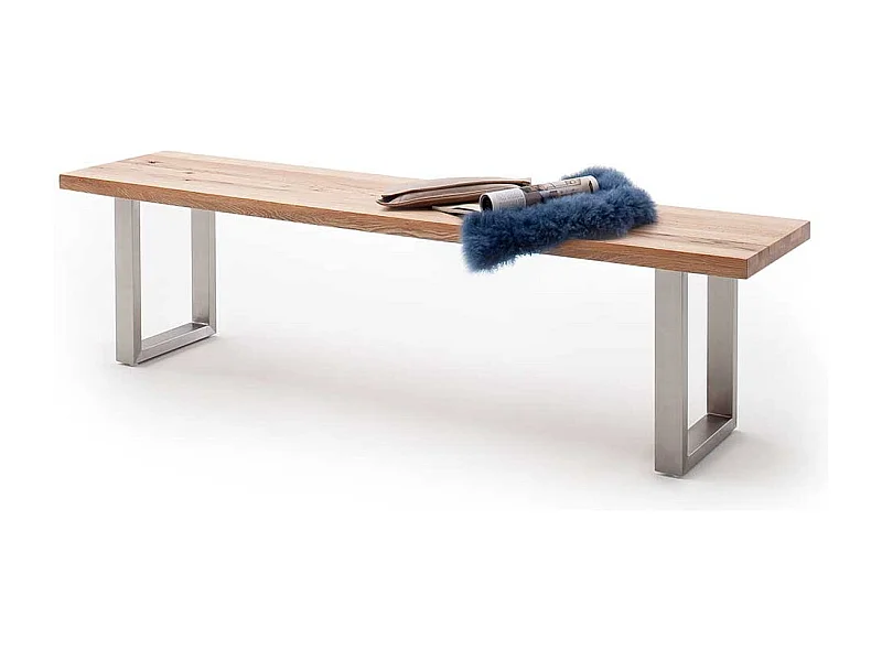 Essbank aus Zerreiche Massivholz Edelstahlgestell