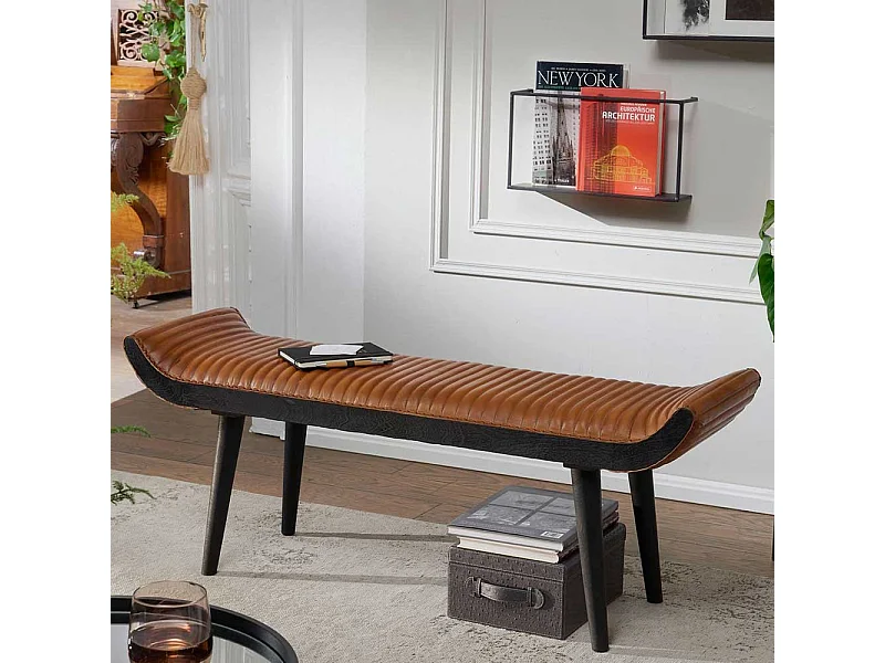 Polsterbank in Cognac Braun Leder 125 cm breit