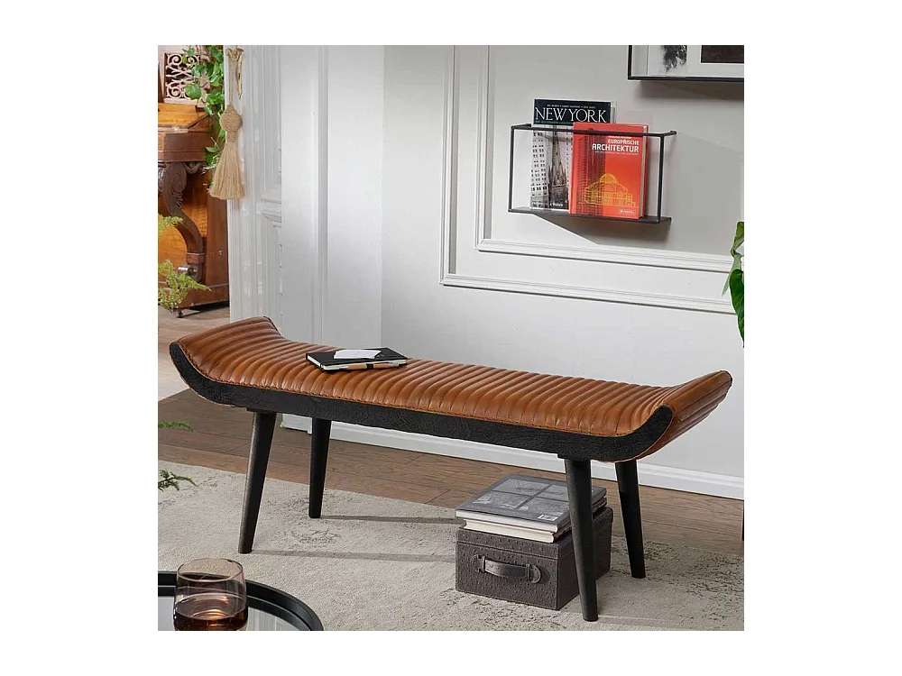 Polsterbank in Cognac Braun Leder 125 cm breit