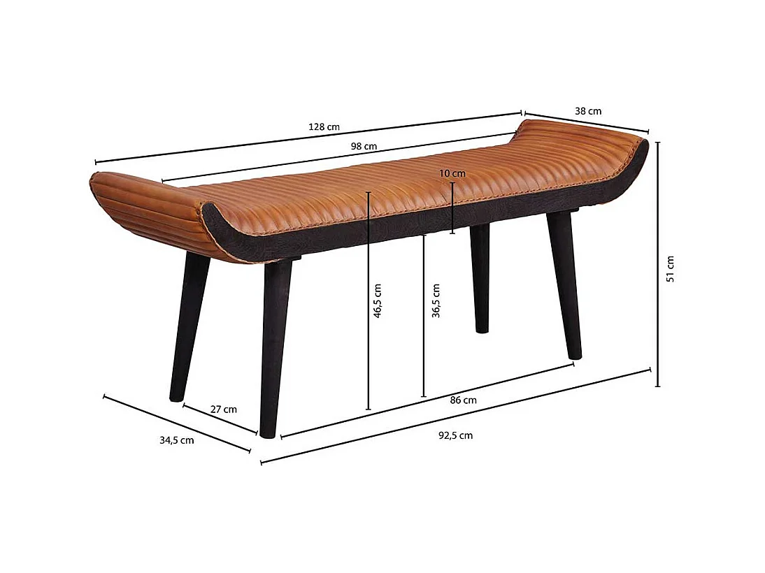 Polsterbank in Cognac Braun Leder 125 cm breit