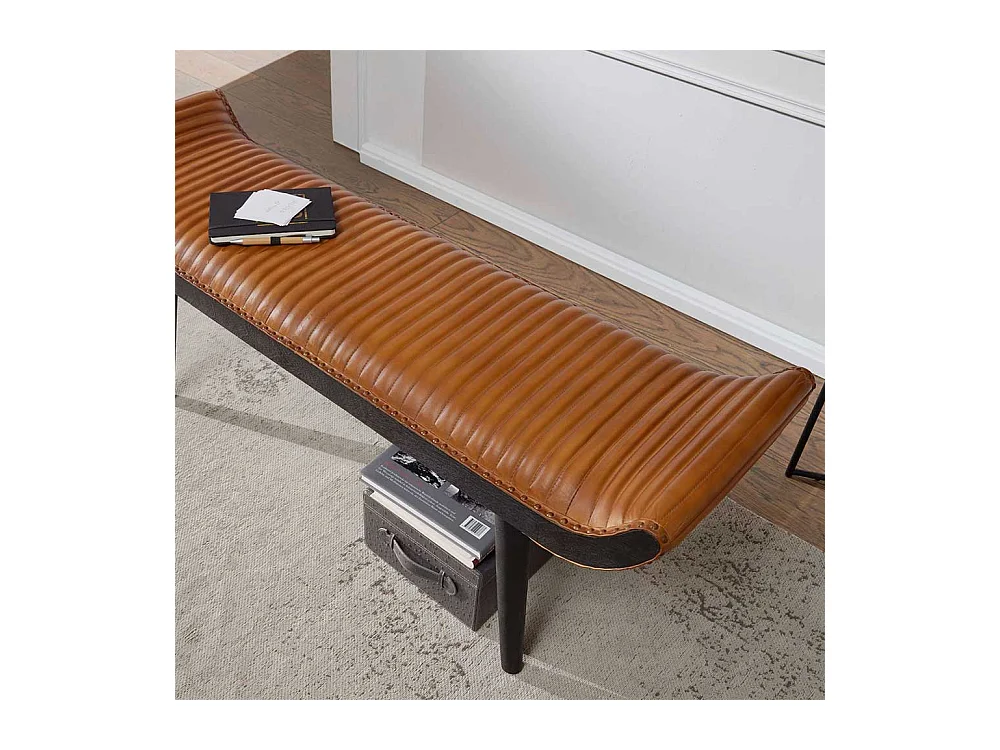 Polsterbank in Cognac Braun Leder 125 cm breit