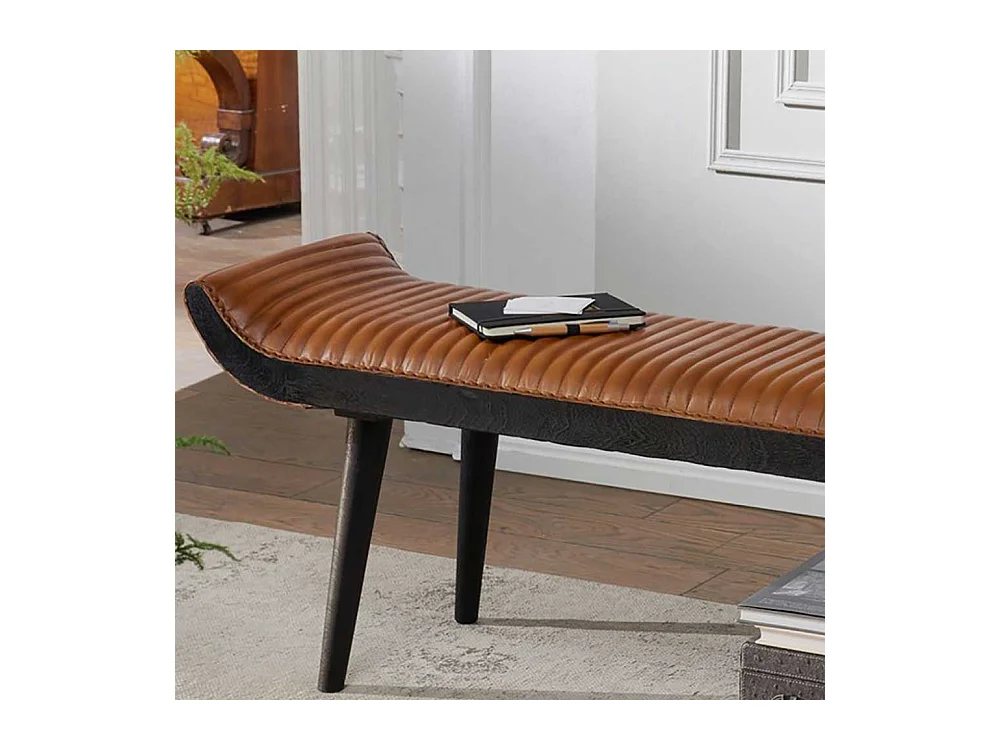 Polsterbank in Cognac Braun Leder 125 cm breit