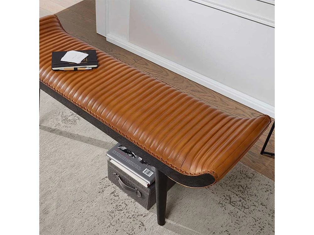 Polsterbank in Cognac Braun Leder 125 cm breit