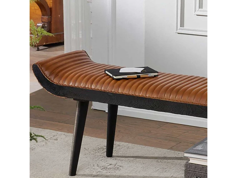 Polsterbank in Cognac Braun Leder 125 cm breit