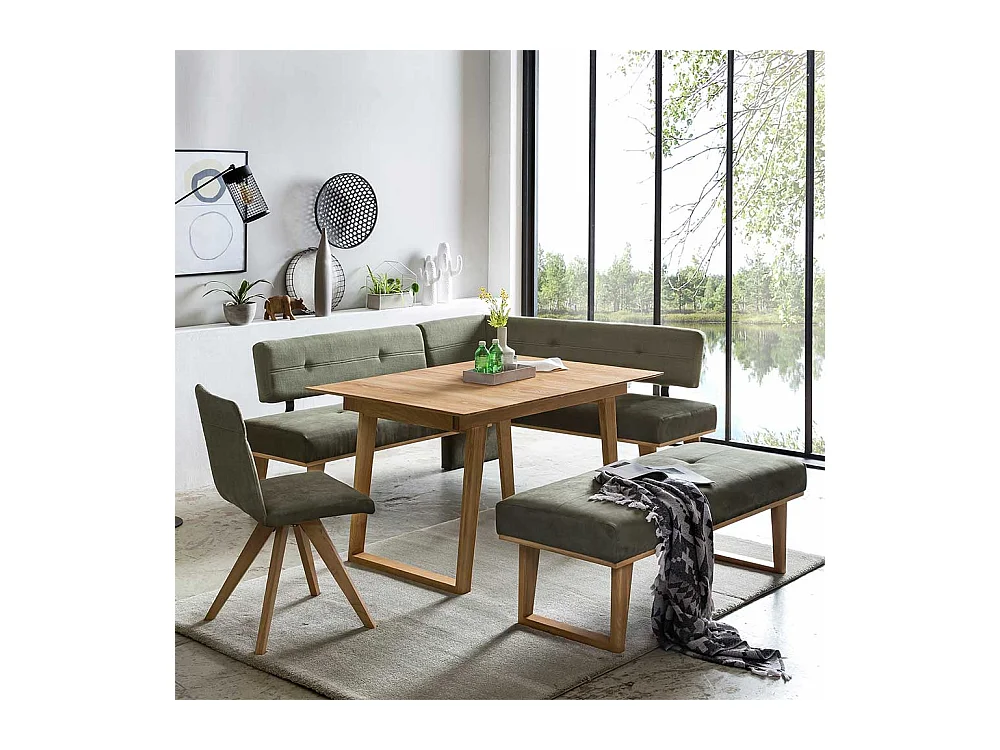 Eßzimmerbank in Dunkelgrün Microfaser Bügelgestell aus Eiche