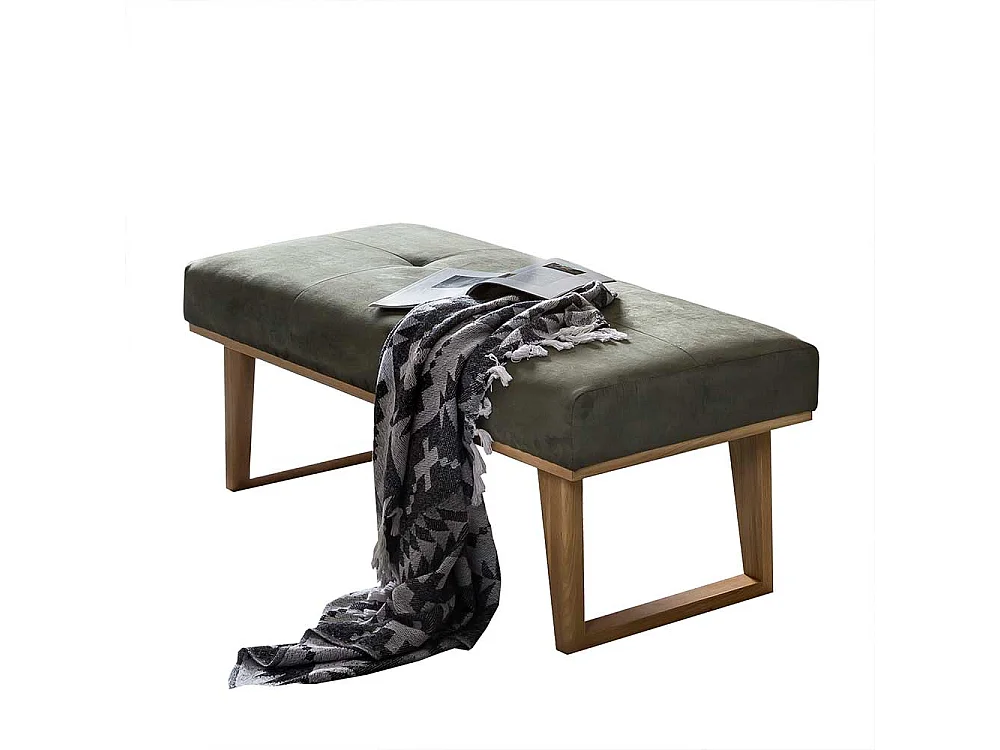 Eßzimmerbank in Dunkelgrün Microfaser Bügelgestell aus Eiche