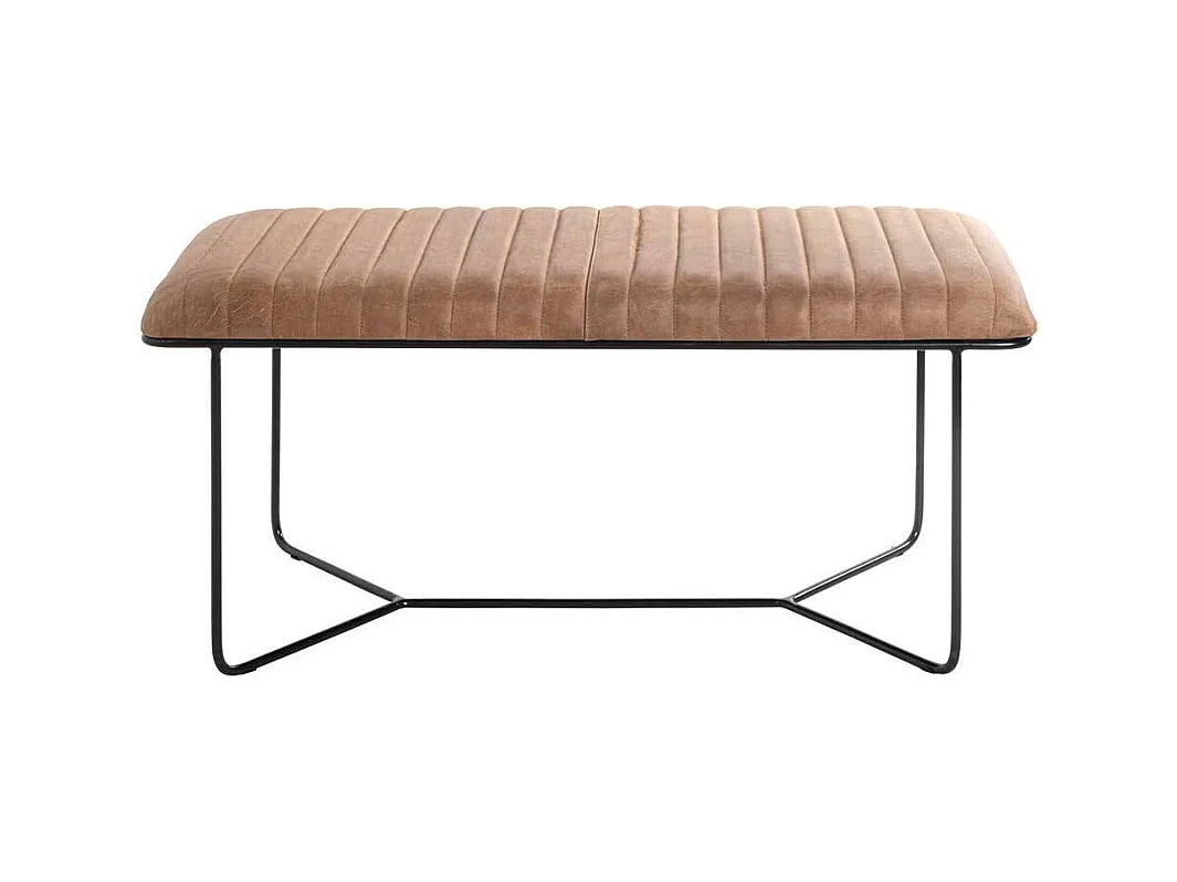 Ledersitzbank im Industry und Loft Stil Bügelgestell aus Metall