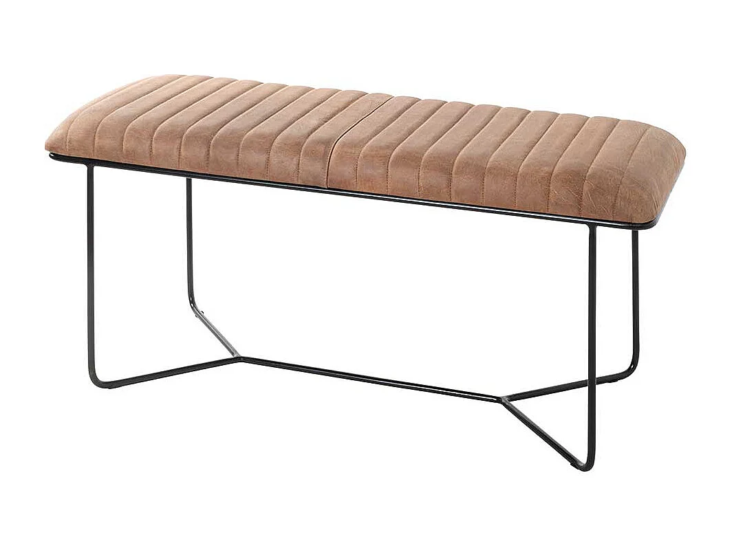 Ledersitzbank im Industry und Loft Stil Bügelgestell aus Metall