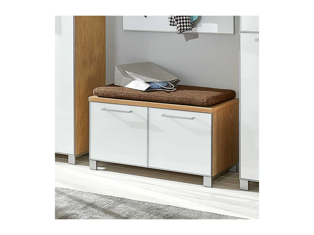 Flurbank mit Weißglas Eiche Bianco