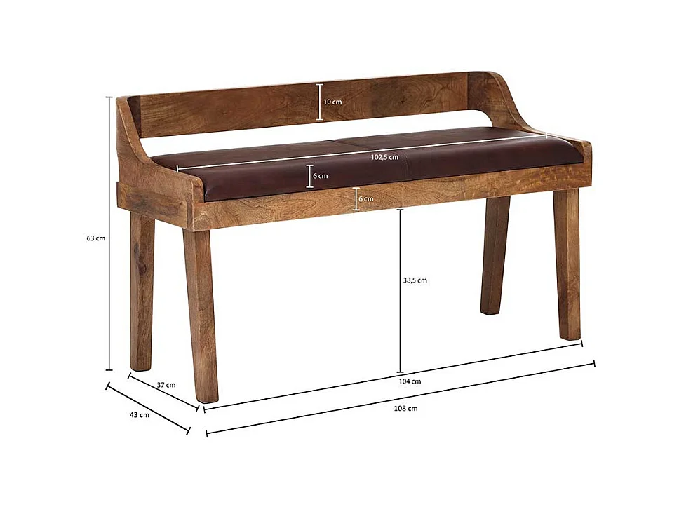 Esstischbank im rustikalen Landhausstil Dunkelbraun Echtleder