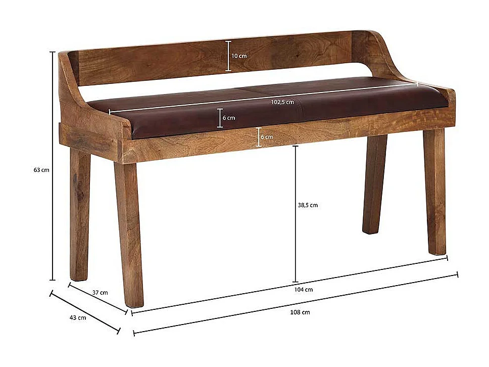 Esstischbank im rustikalen Landhausstil Dunkelbraun Echtleder