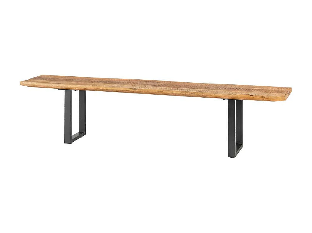 Massivholzbank aus Mangobaum Recyclingholz Bügelgestell aus Metall