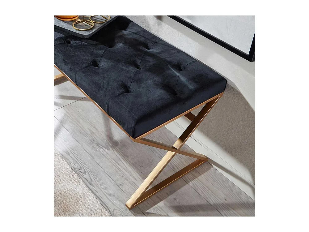 Retro Stil Polsterbank aus Samt und Metall Schwarz und Goldfarben