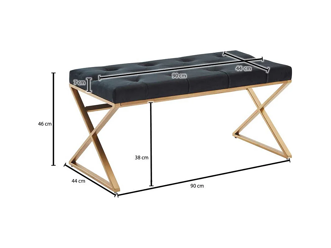 Retro Stil Polsterbank aus Samt und Metall Schwarz und Goldfarben