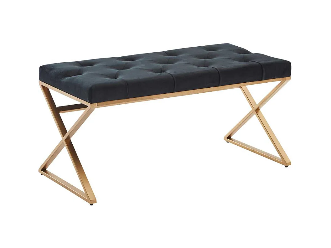 Retro Stil Polsterbank aus Samt und Metall Schwarz und Goldfarben