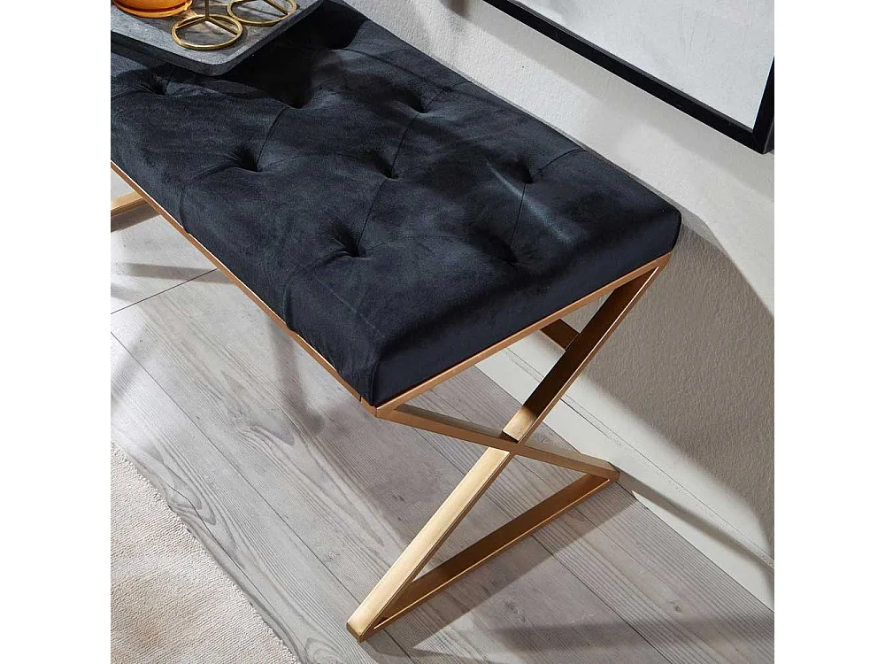 Retro Stil Polsterbank aus Samt und Metall Schwarz und Goldfarben