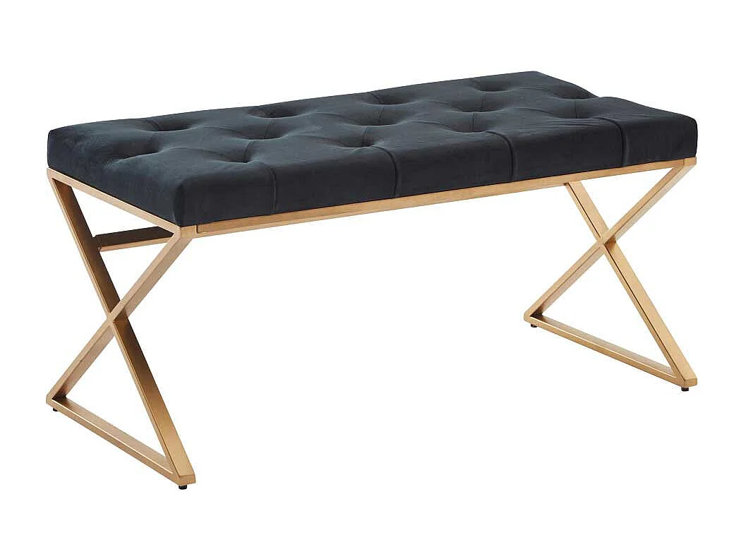 Retro Stil Polsterbank aus Samt und Metall Schwarz und Goldfarben