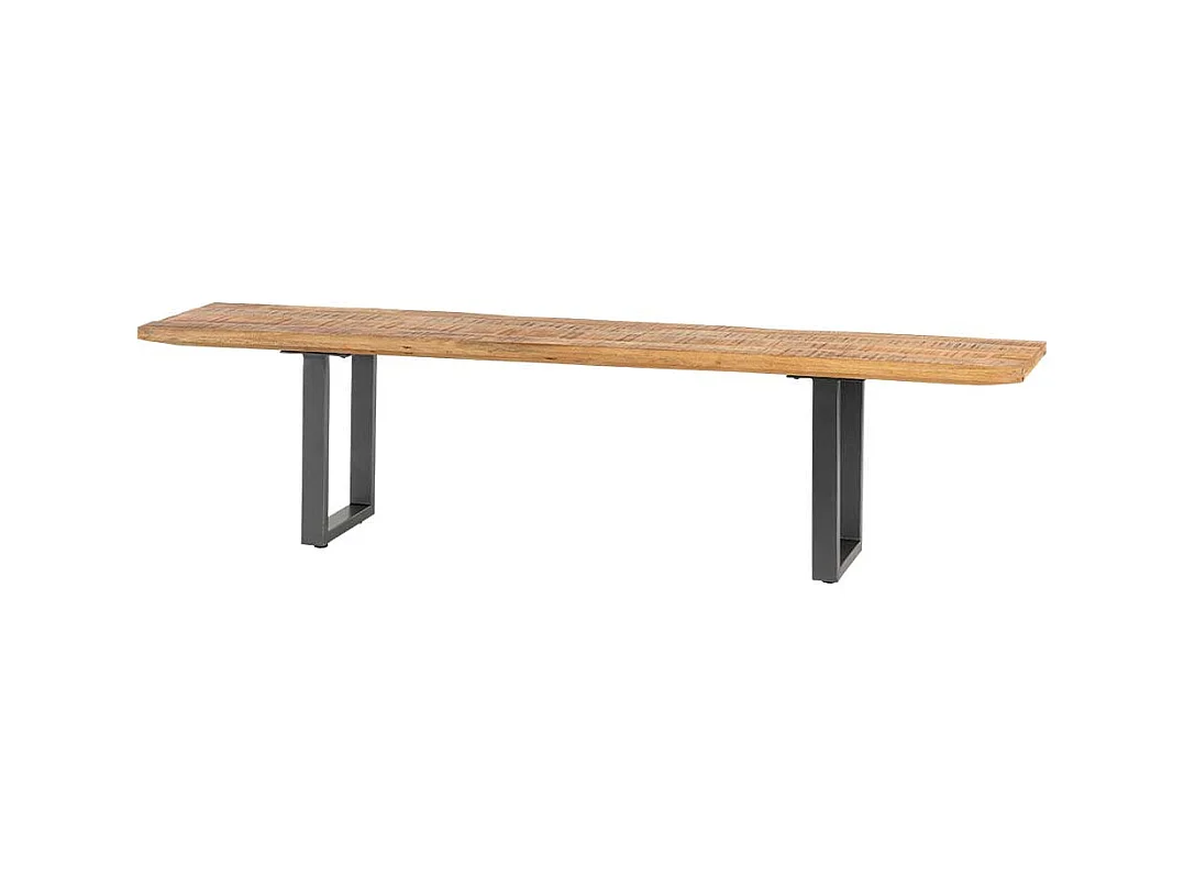 Massivholzbank aus Mangobaum Recyclingholz Bügelgestell aus Metall