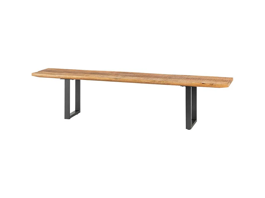 Massivholzbank aus Mangobaum Recyclingholz Bügelgestell aus Metall