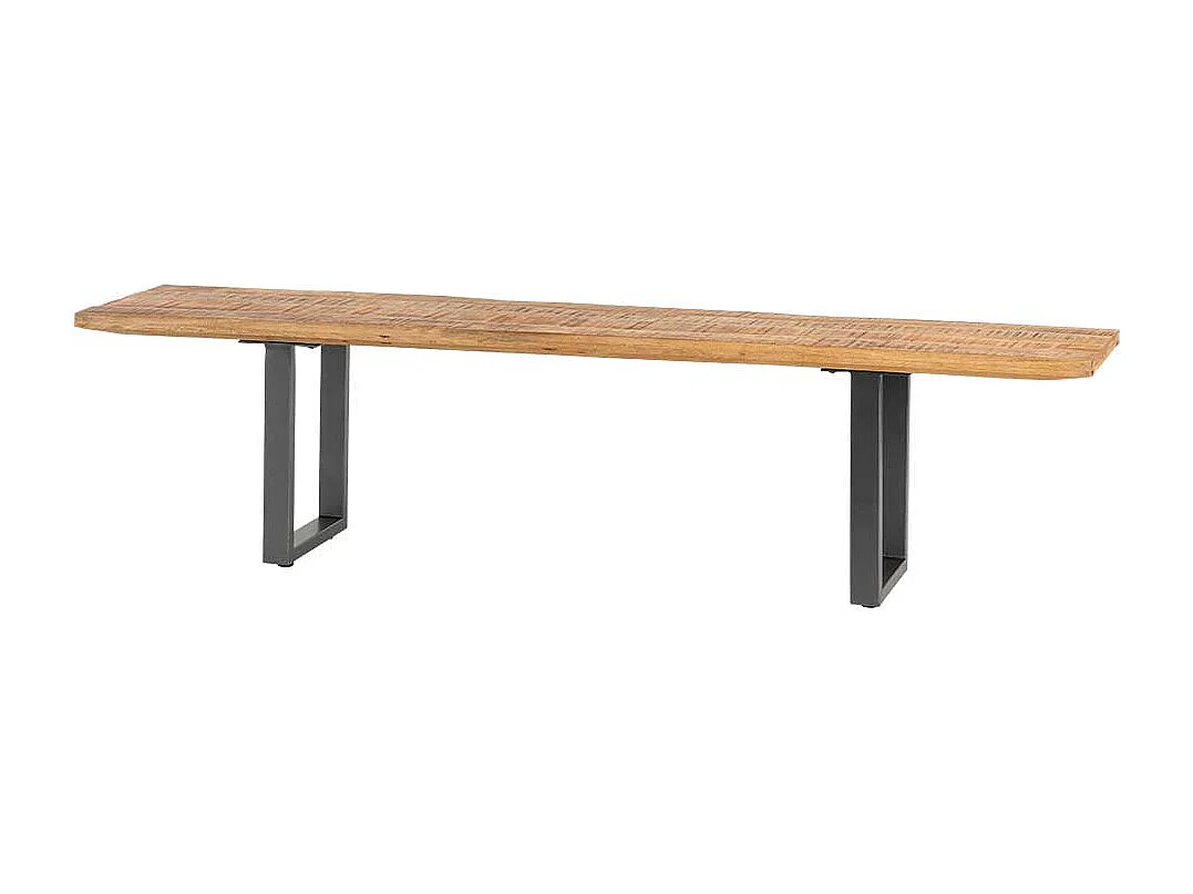 Massivholzbank aus Mangobaum Recyclingholz Bügelgestell aus Metall