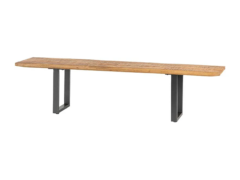 Massivholzbank aus Mangobaum Recyclingholz Bügelgestell aus Metall