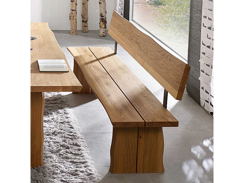 Baumkanten Bank mit Lehne Wildeiche massiv