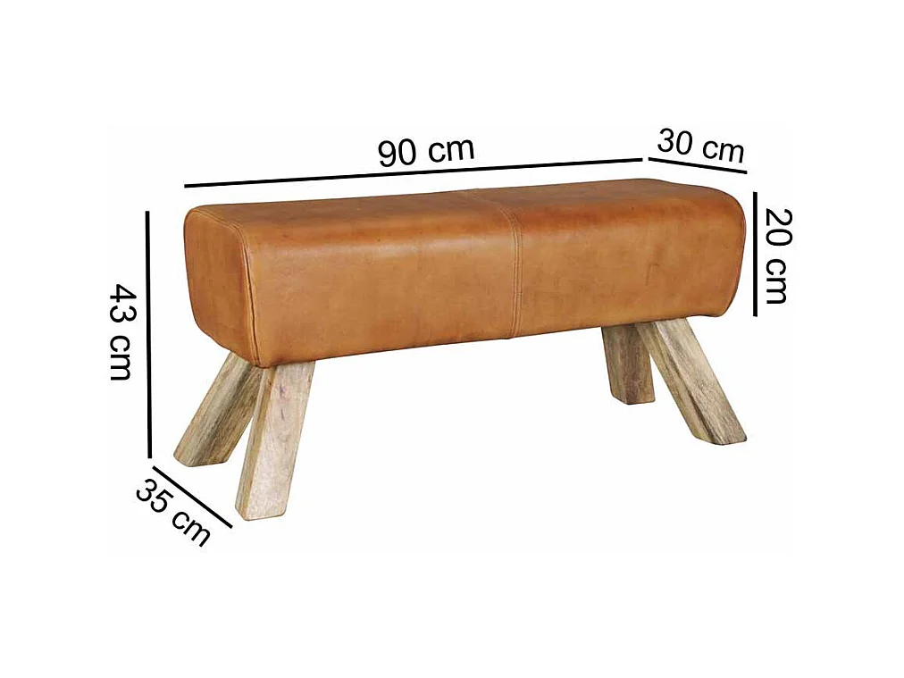 Design Sitzbank in Braun Leder Massivholzbeine
