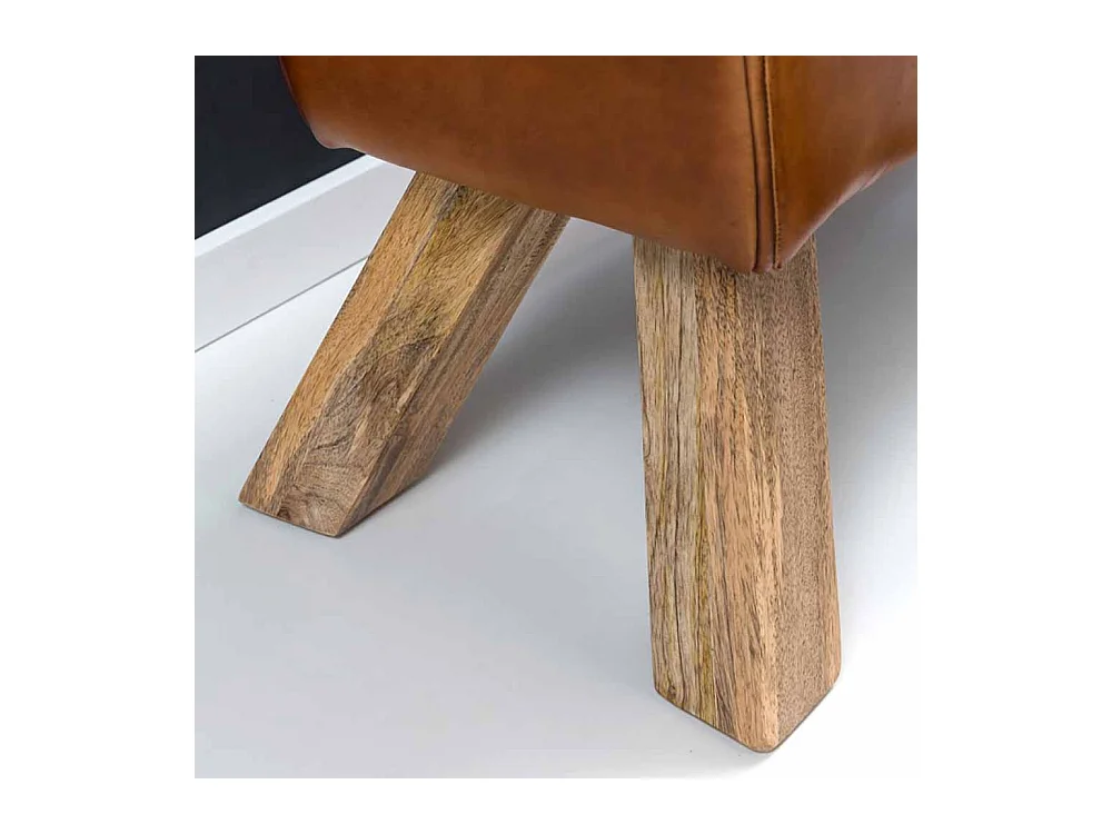 Design Sitzbank in Braun Leder Massivholzbeine
