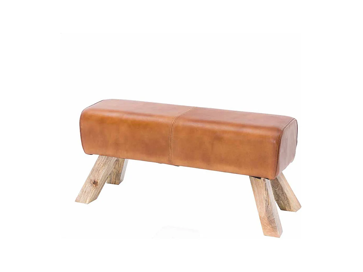 Design Sitzbank in Braun Leder Massivholzbeine