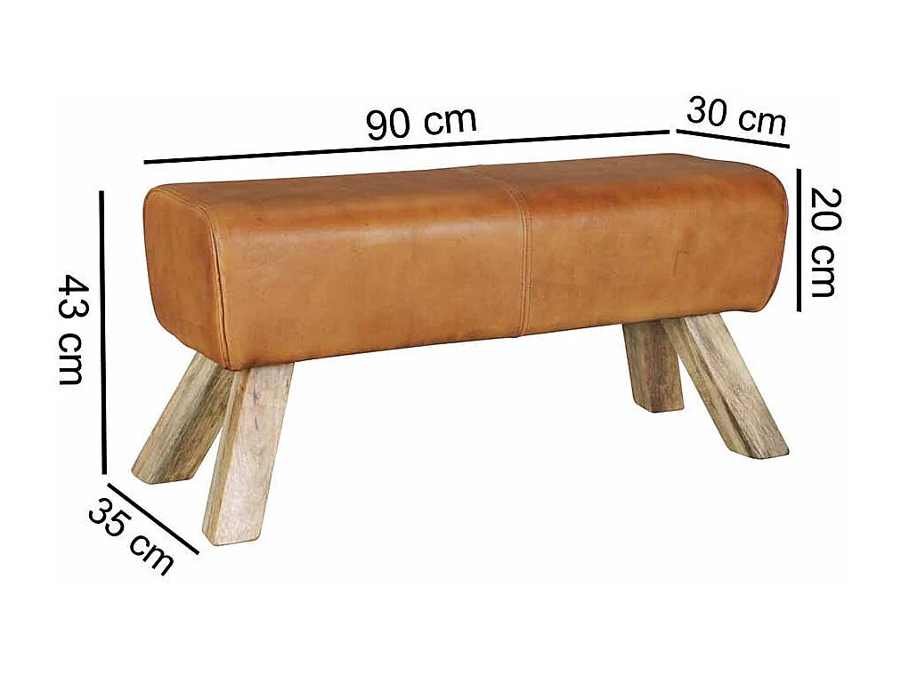 Design Sitzbank in Braun Leder Massivholzbeine