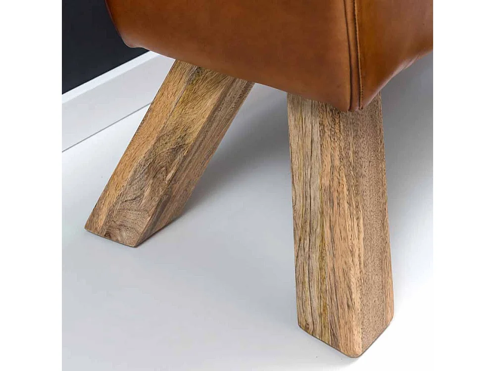Design Sitzbank in Braun Leder Massivholzbeine