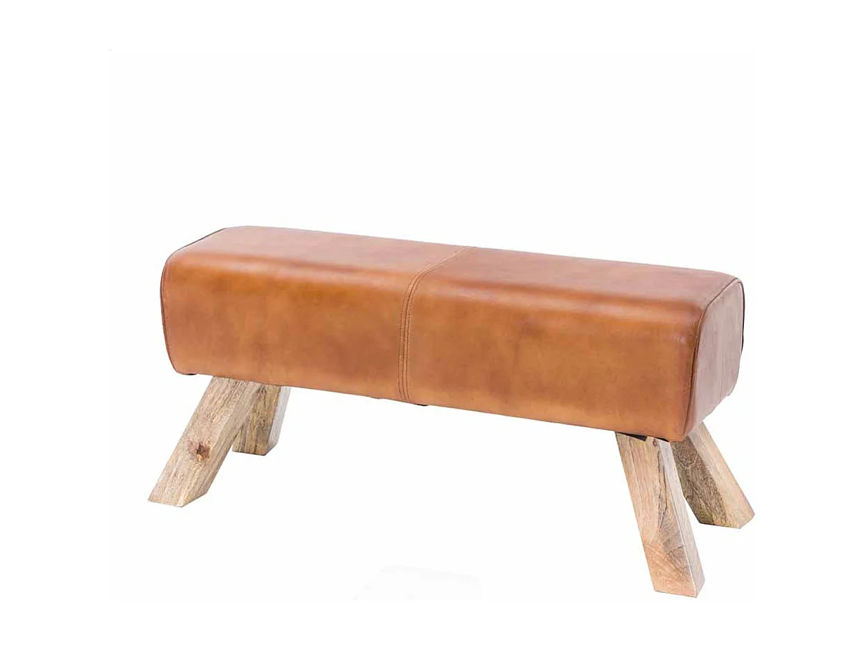 Design Sitzbank in Braun Leder Massivholzbeine