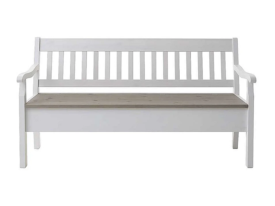Landhaus Holzbank in Weiß Grau Stauraum