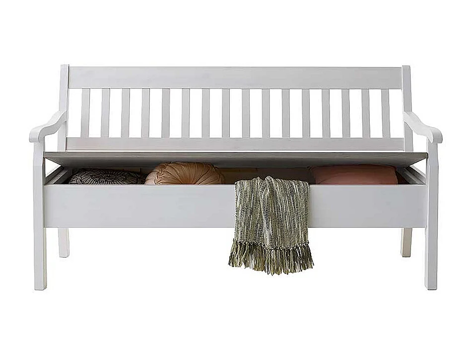 Landhaus Holzbank in Weiß Grau Stauraum